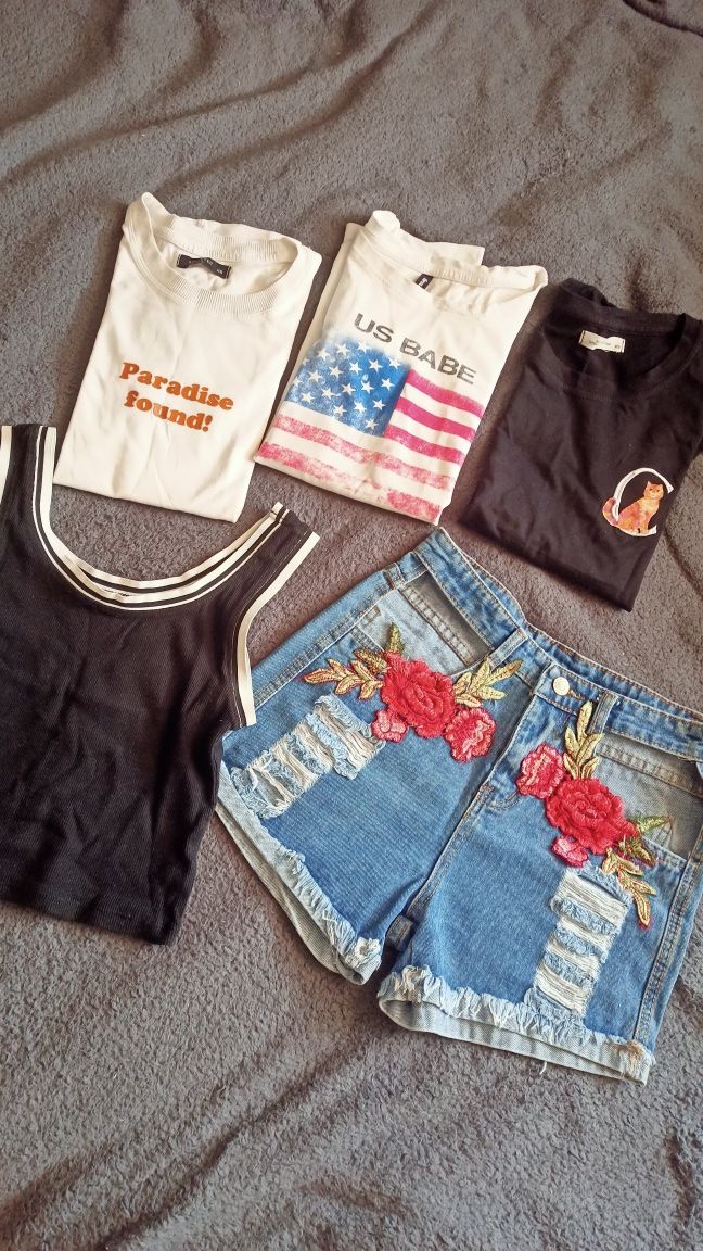 zestaw paka ubrań damskich młodzieżowych xs t-shirt top szorty