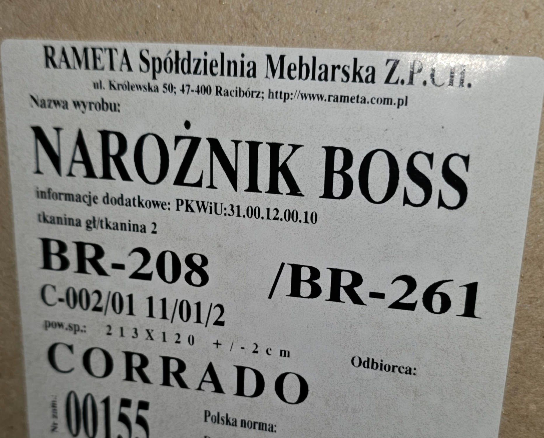 Kanapa narożna prawa