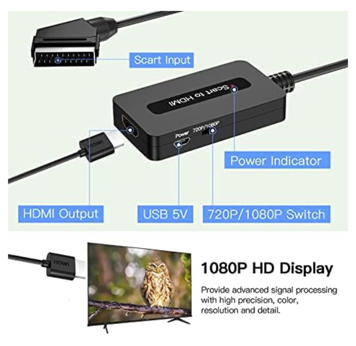 Konwerter SCART na HDMI Kirolle dla sky dvd stb do wyświetlacza HDTV