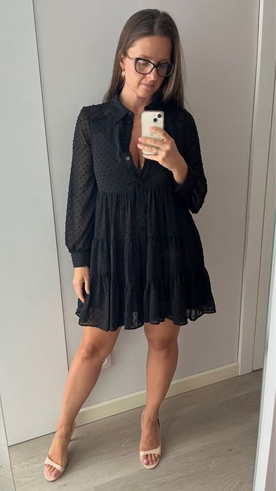 Boho sukienka Zara na festiwal z długim rękawkiem kuleczki 3D