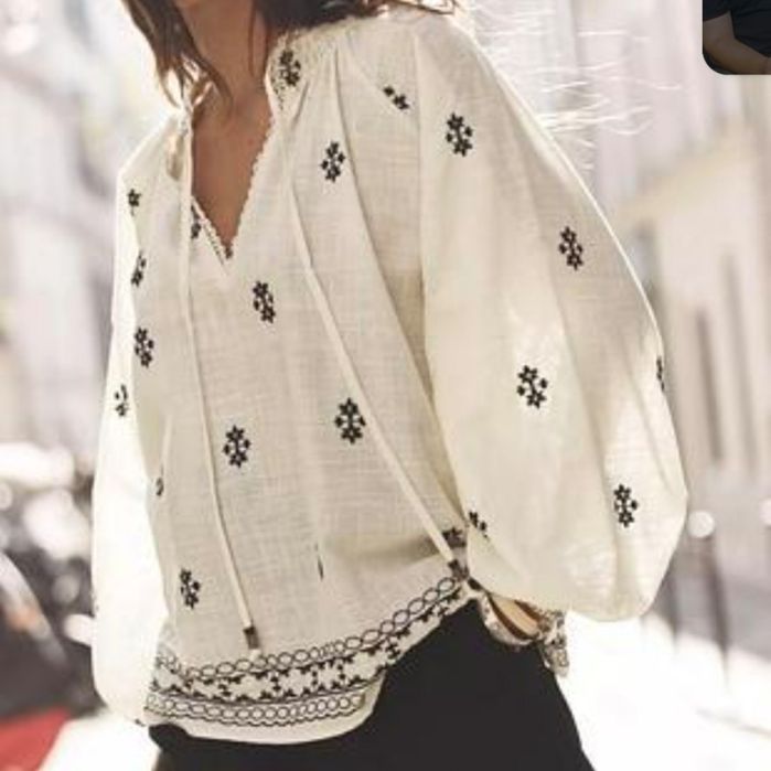 Лняна блуза з вишивкою Zara, розмір L