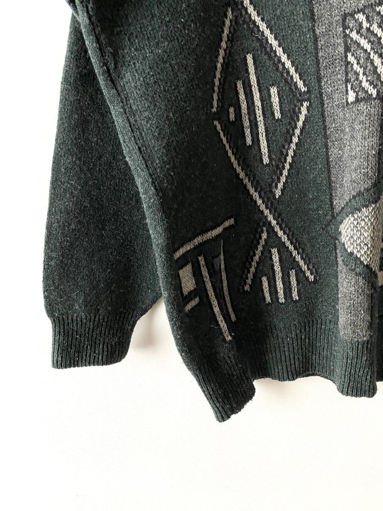 Welniany sweter vintage geometryczne wzory dziadkowy