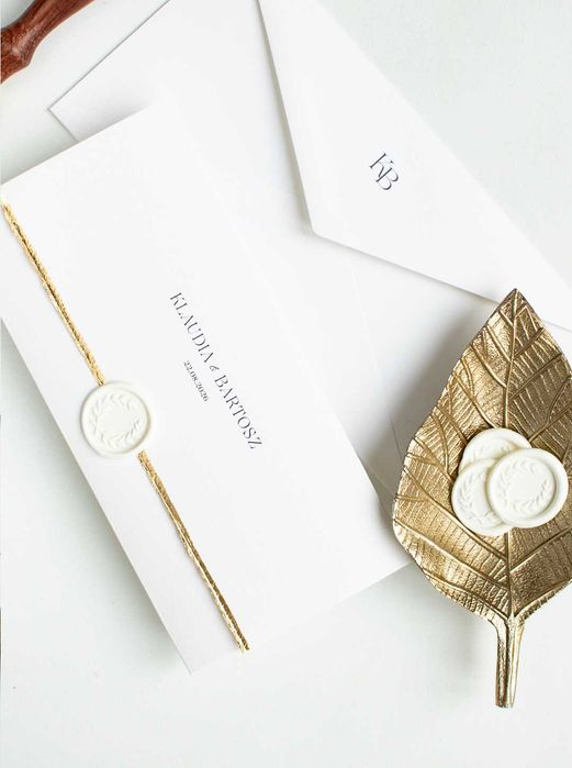 Zaproszenia ślubne, złote, złocone, białe, minimalistyczne