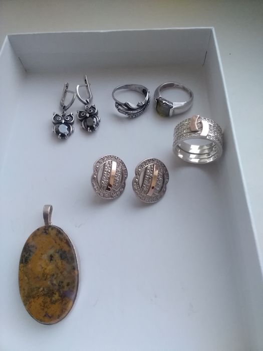Серебряные  кольца серьги совы. серебро с золотом