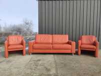 Sofa 3-osobowa+2 fotele- 100% skóra naturalna! Nowoczesny! Super stan