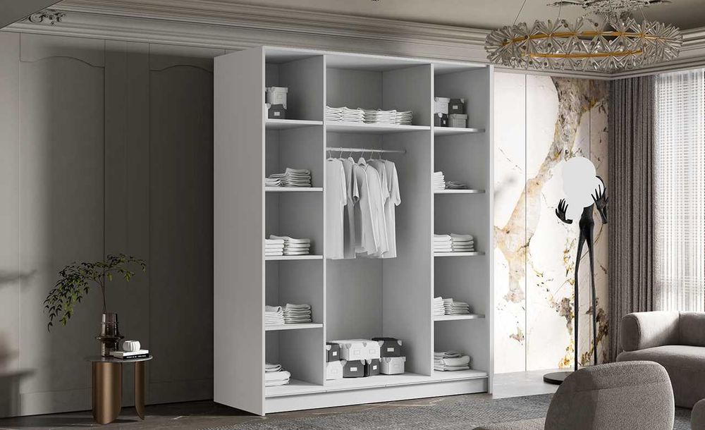 Szafa otwierana ubraniowa duża z drążkiem PÓŁKI LINEA 200 cm garderoba