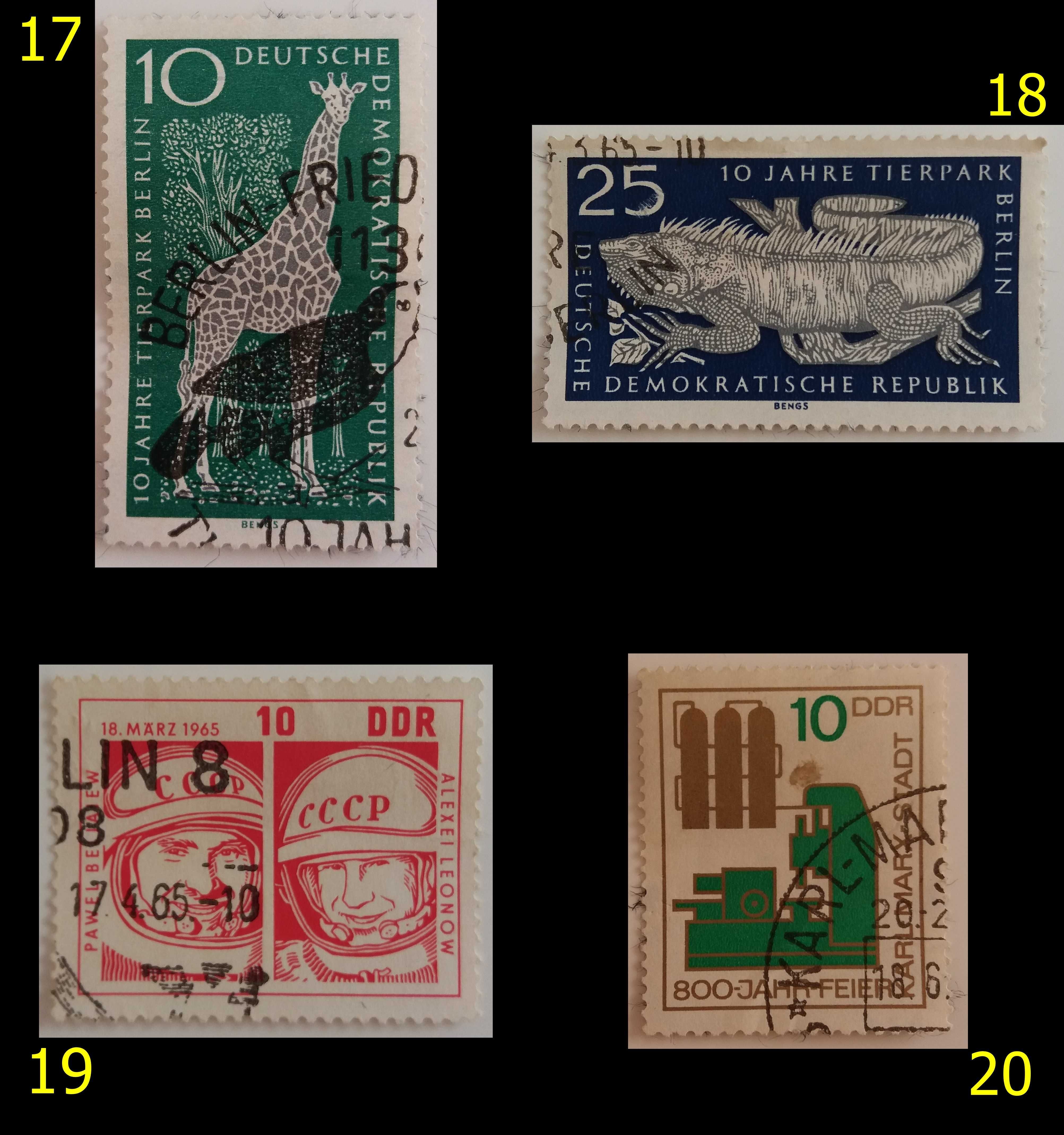 Znaczki pocztowe, NRD 1957-65, 20 sztuk