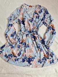 Плаття з квітами, голубеньке плаття, плаття з пояском