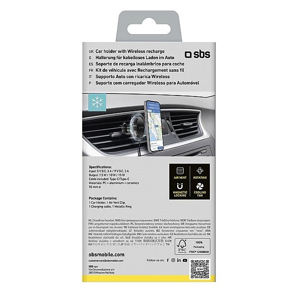 Uchwyt na smartfona z ładowarką indukcyjną SBS TESUPFANWIR15W 15W na k