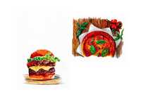 Obraz ręcznie malowany Pizza + hamburger 2 szt