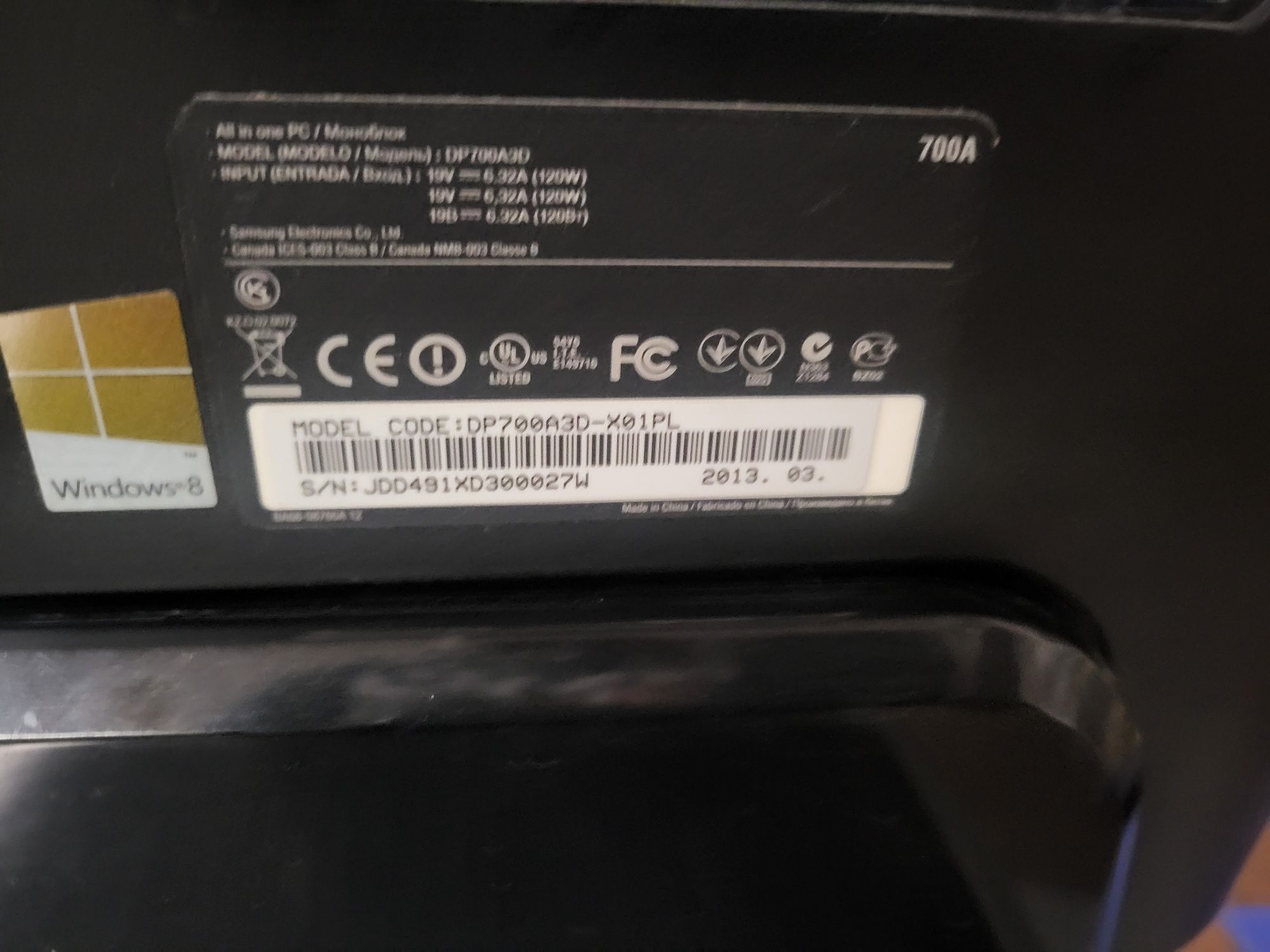 Sprzedam uszkodzony Komputer AIO Samsung DP700A3D-X01PL