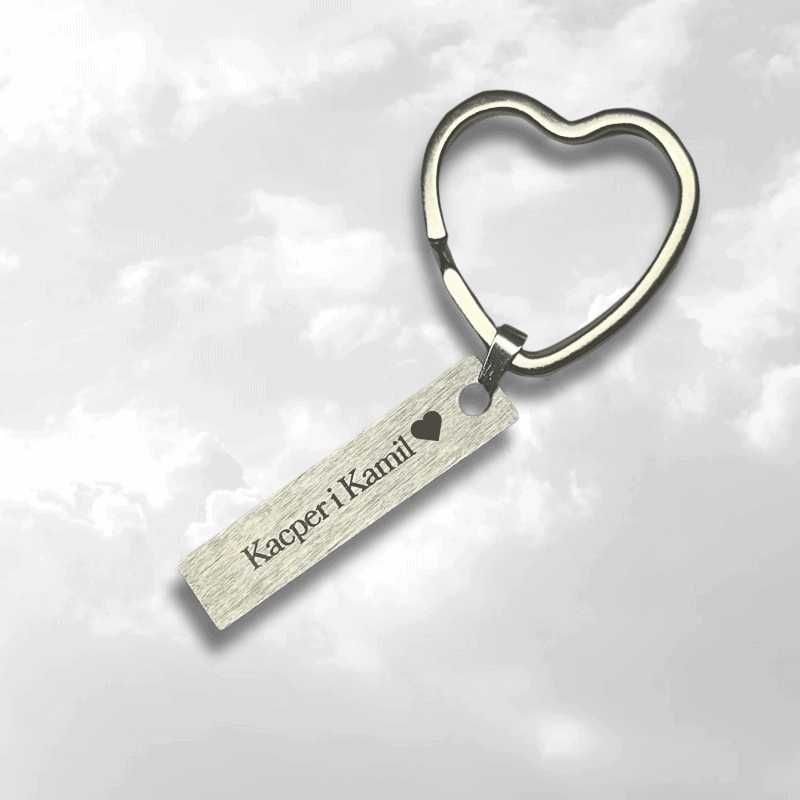 Stylowy prostokątny metalowy personalizowany brelok z własnym grawerem
