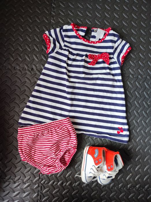 Piękny zestaw dla dziewczynki sukienka niechodki bloomersy 3-6 miesięc