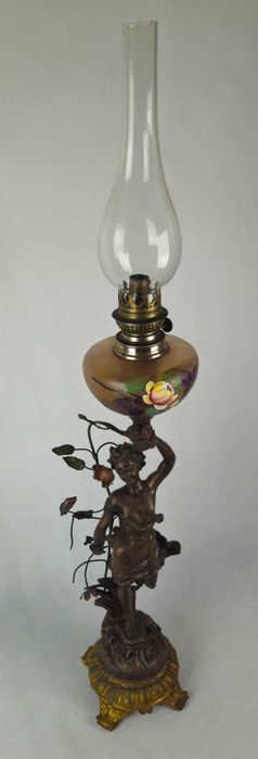 Wielka figuralna lampa naftowa majowe kwiaty Guillemin - Antyk Francja