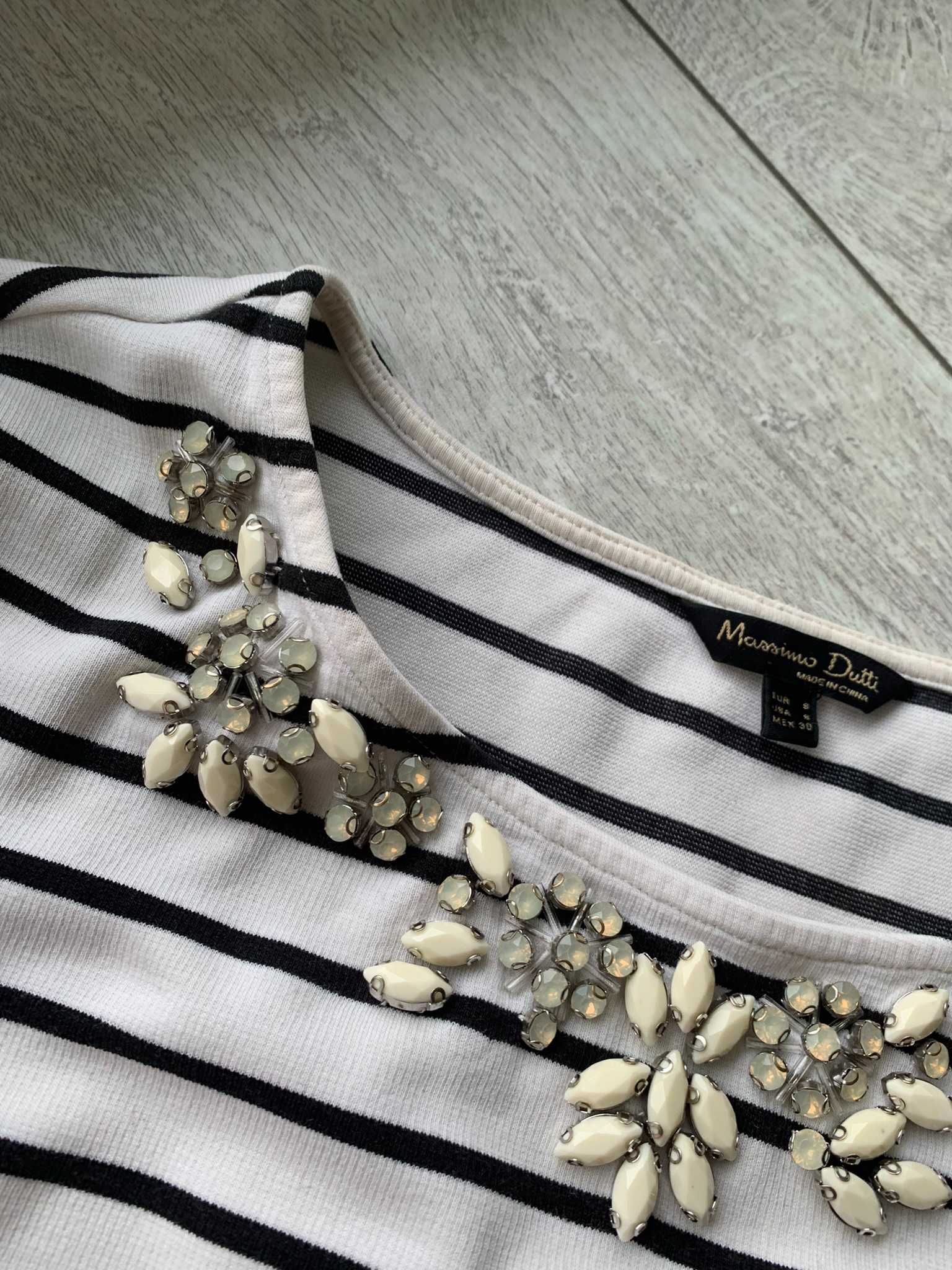 Bluzka w paski S Massimo Dutti biało czarna ozdobna