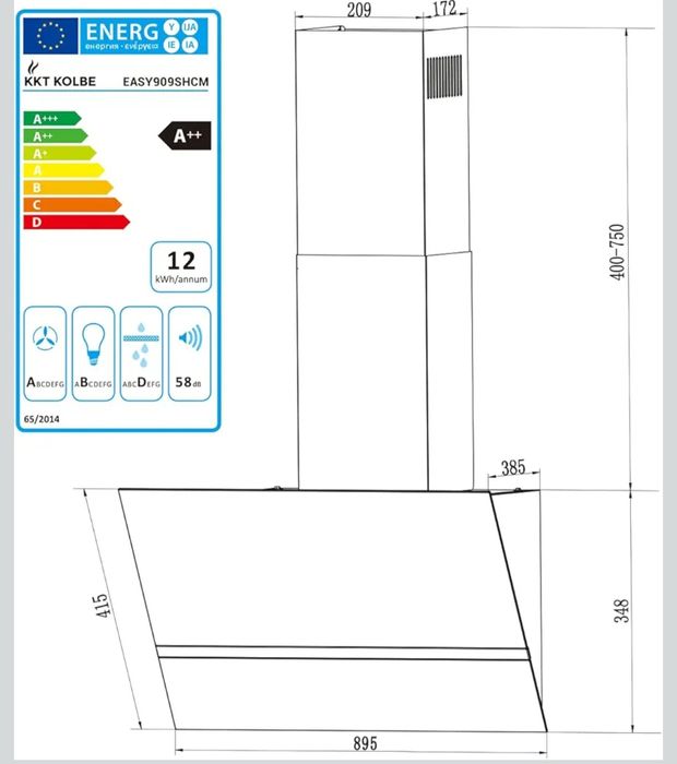 Okap kuchenny 90 cm Pochłaniacz kominkowy skośny czarny biały