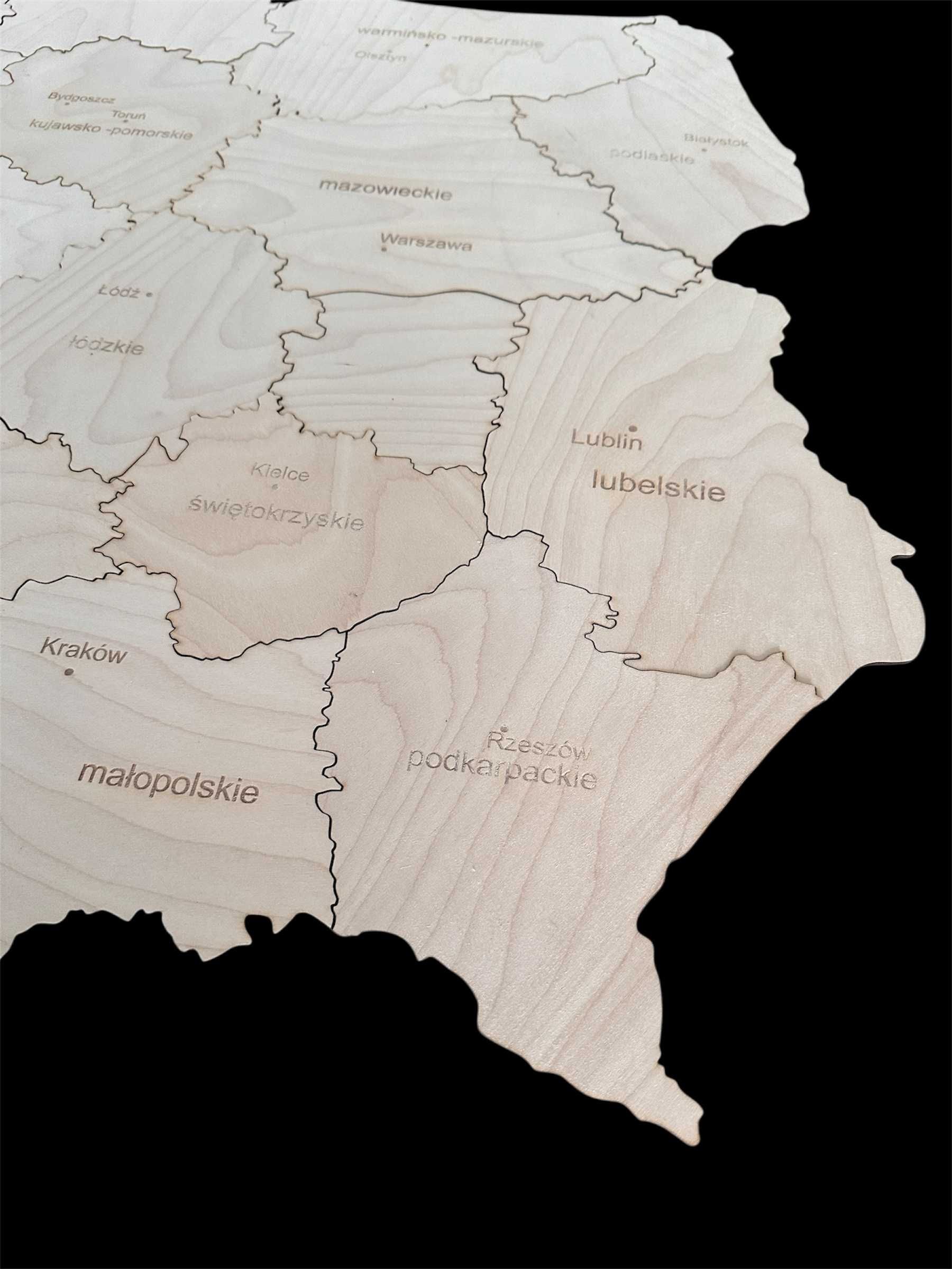 Mapa Polski 75cm grawer województw i miast wojewódzkich, wybór kolorów