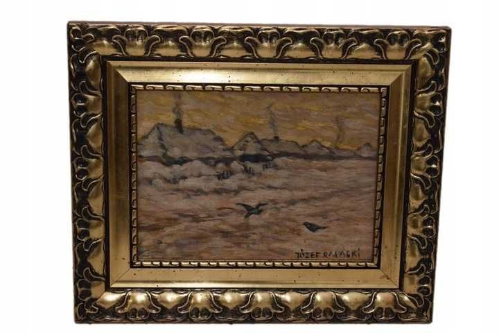 Józef Rapacki - Polski Zimowy Pejzaż - Domy w Śniegu - Polski Obraz