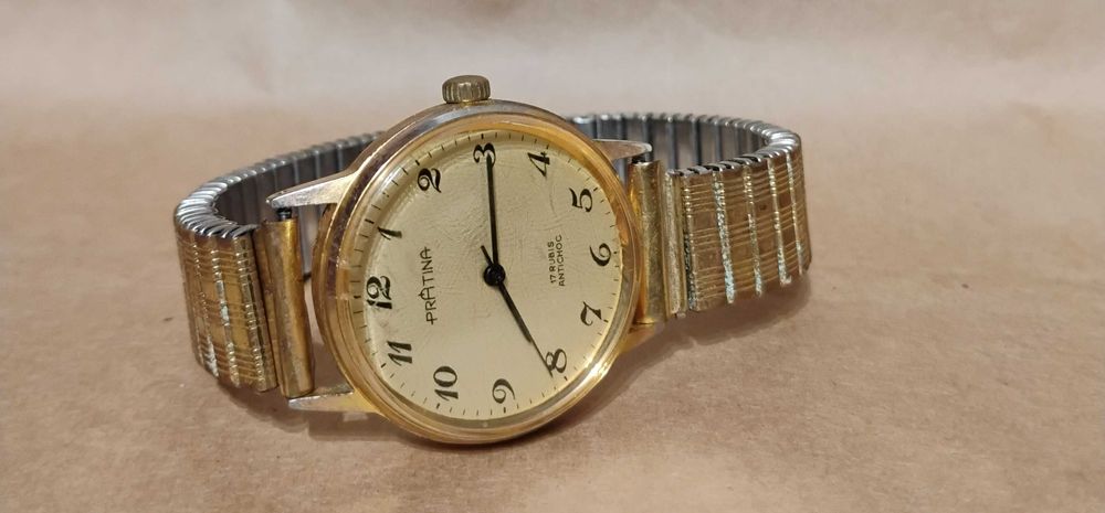 Zegarek  Męski Pratina pozłacany 17 kamieni niemiecki lata 70 Dugena