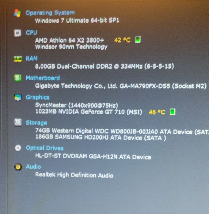 Komputer Athlon 64x2 3800,8GB RAM, grafika GT 710 1Gb, HDD260GB, Win7