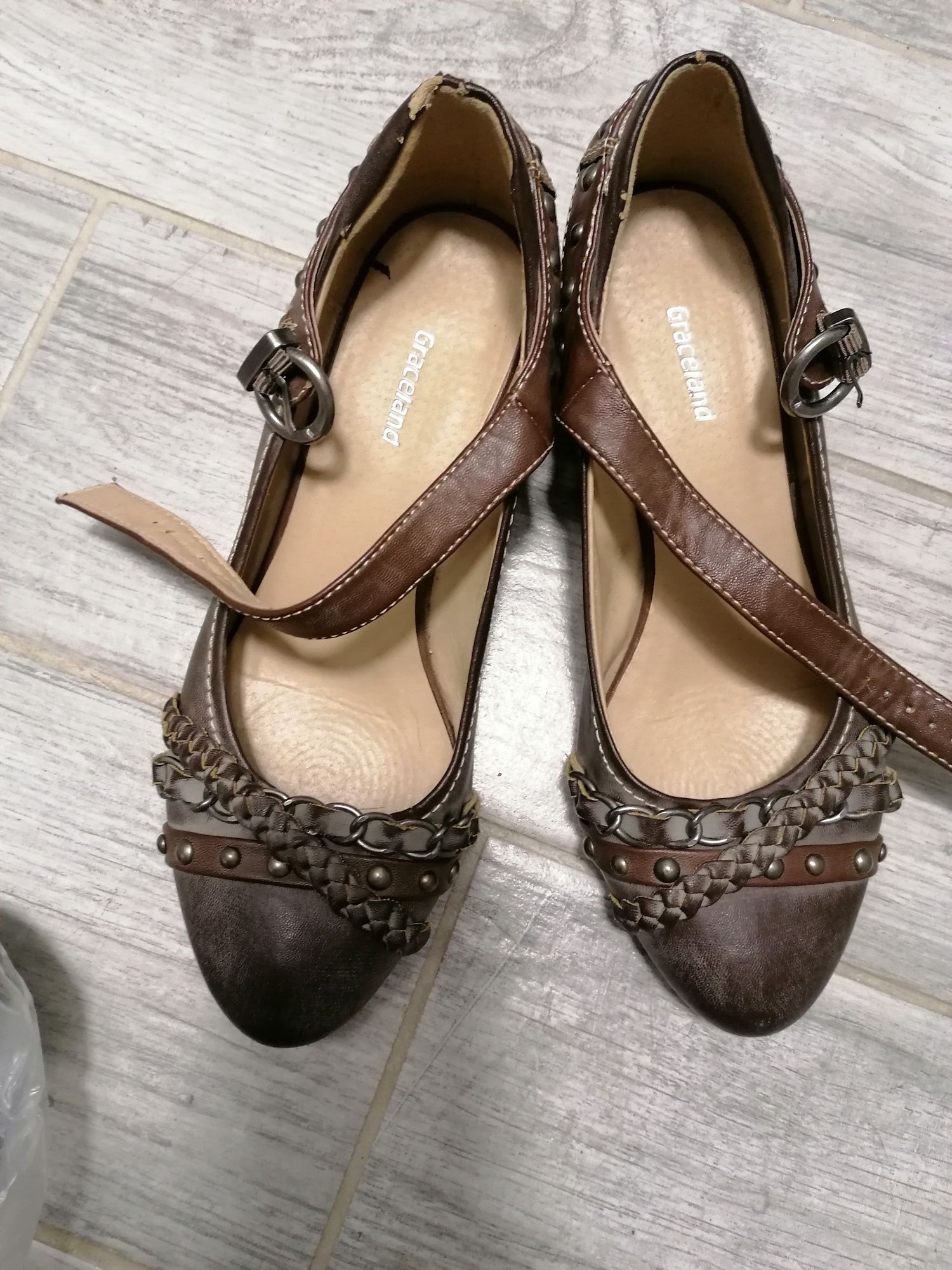 Buty 2 pary  półbuty balerinki  38 graceland brązowe czarne