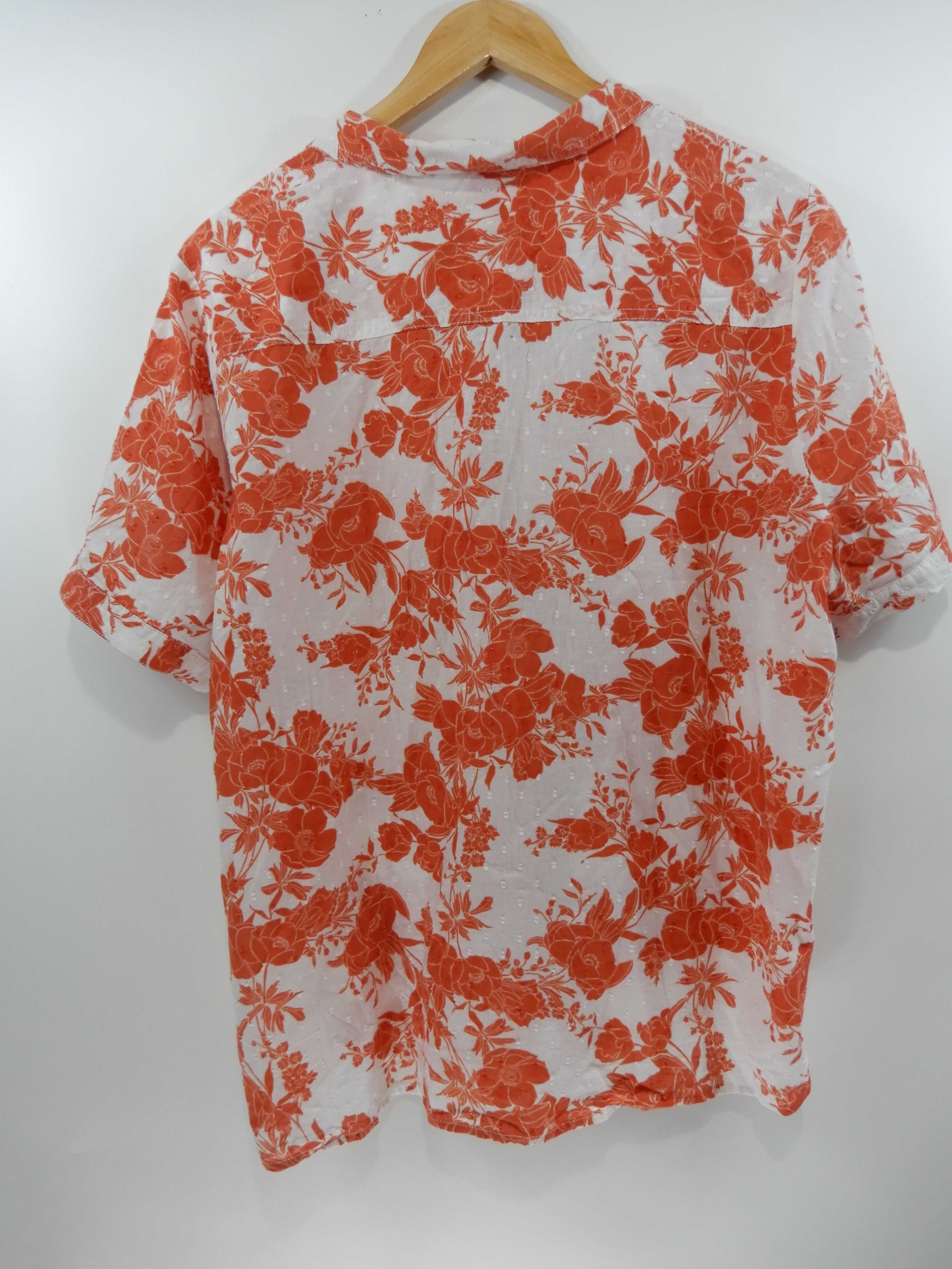 Koszula w kwiaty bawełniana biała pomarańczowa M&S 50 5XL
