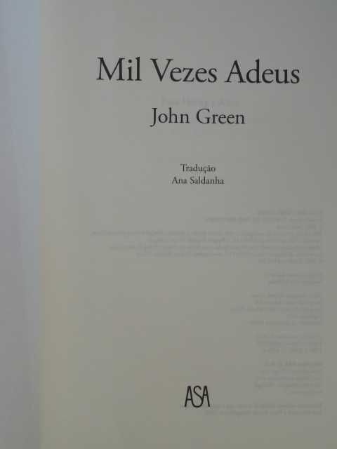 Mil Vezes Adeus de John Green - 1ª Edição