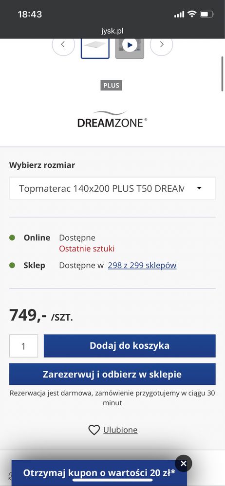 Materac dreamzone Jysk