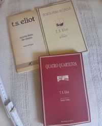 Três livros com poesia de T. S. Eliot