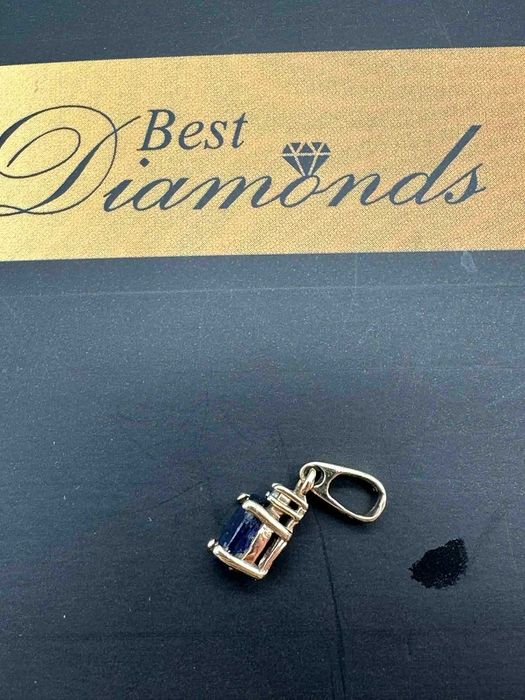 Śliczna złota zawieszka z Szafirem i diamentem Certyfikat 585
