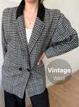 Vintage marynarka w kratkę wełniana wełna dwurzędowa oversize 38 M