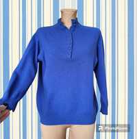 (L/40) Niebieski sweter (wełna, angora, bawełna)