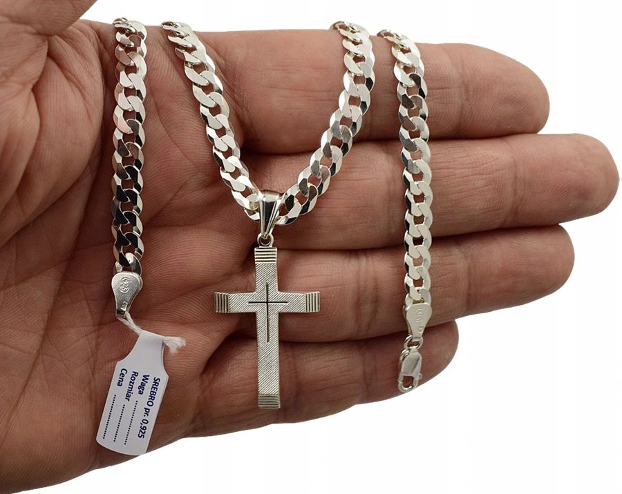 Łańcuszek Srebrny  Pancerka 6,50 mm z Krzyżykiem pr 925  Grawer Gratis