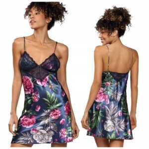 Halka satynowa FLOWERS – Zmysłowa z kwiatowym akcentem (rozmiar L)!