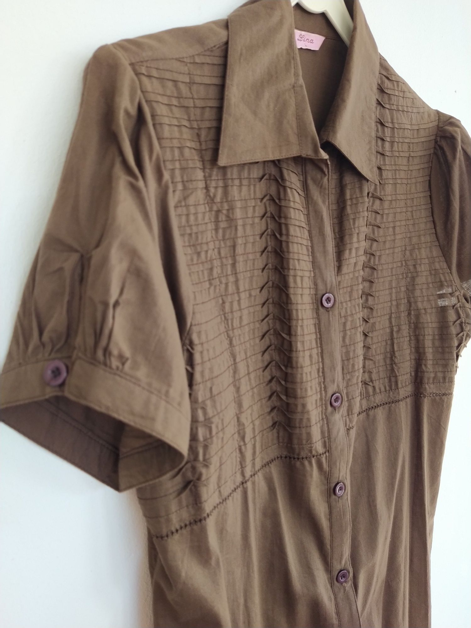 Blusa castanha com bordado - Lina - Tamanho L