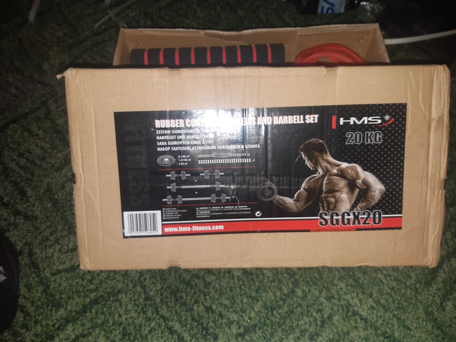 Hantle gumowane i sztanga łączona  20KG HMS żeliwo metal