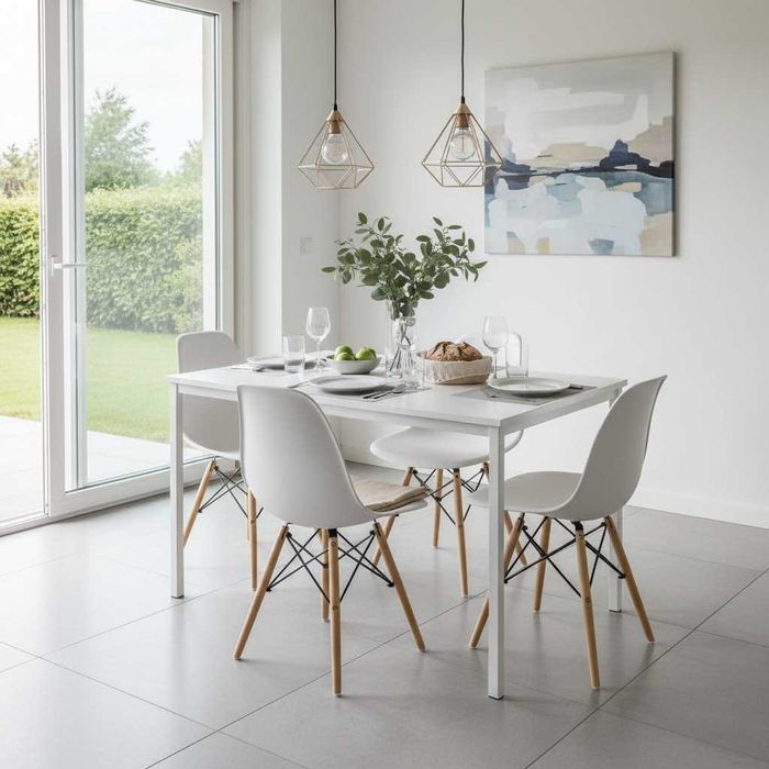 NOWY Biały Stół Z Krzesłami Do Jadalni Kuchni Salonu Stolik i Krzesła