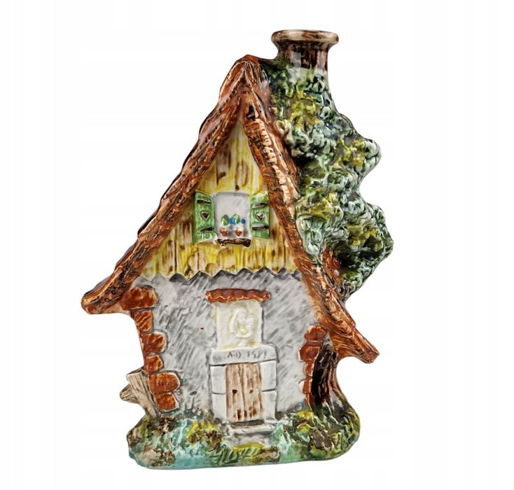 Antyk Majolika Stary Ceramiczny Domek / Świecznik / Karafka