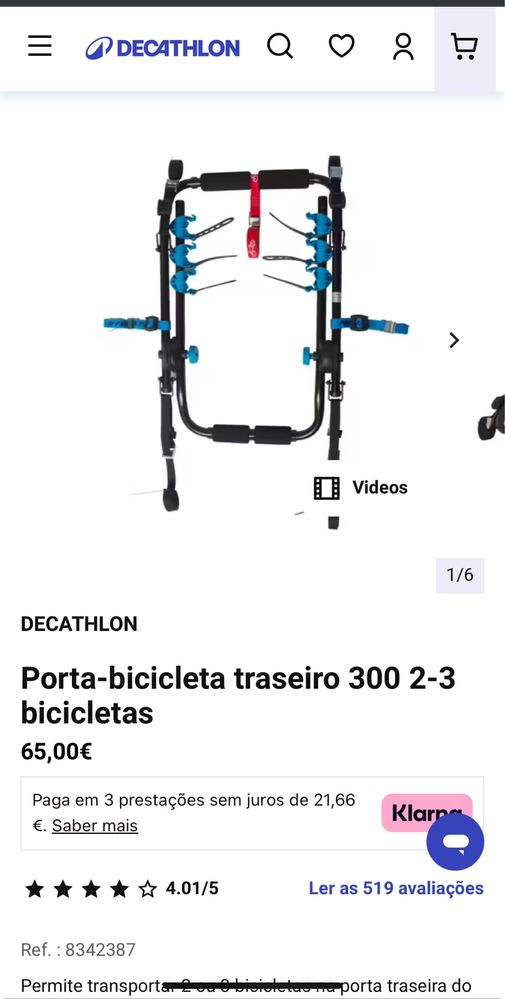 Porta-bicicleta traseiro 300 2-3 bicicletas Decathlon