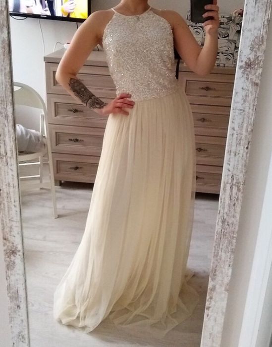 Piękna sukienka (ślubna) ecru kremowa Maya Tall Maxi 40 ASOS Nowa