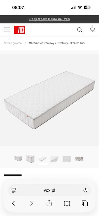 Materac Kieszeniowy 7-Strefowy H3 24CM LUNI VOX