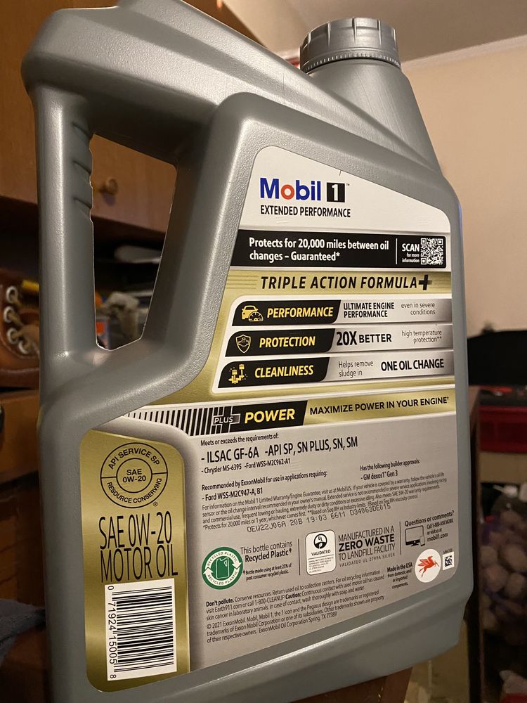 Mobil 1 Full Synth Motor Oil 0W-20(16),  ILSAC GF-6A, API SP, 4.7л США