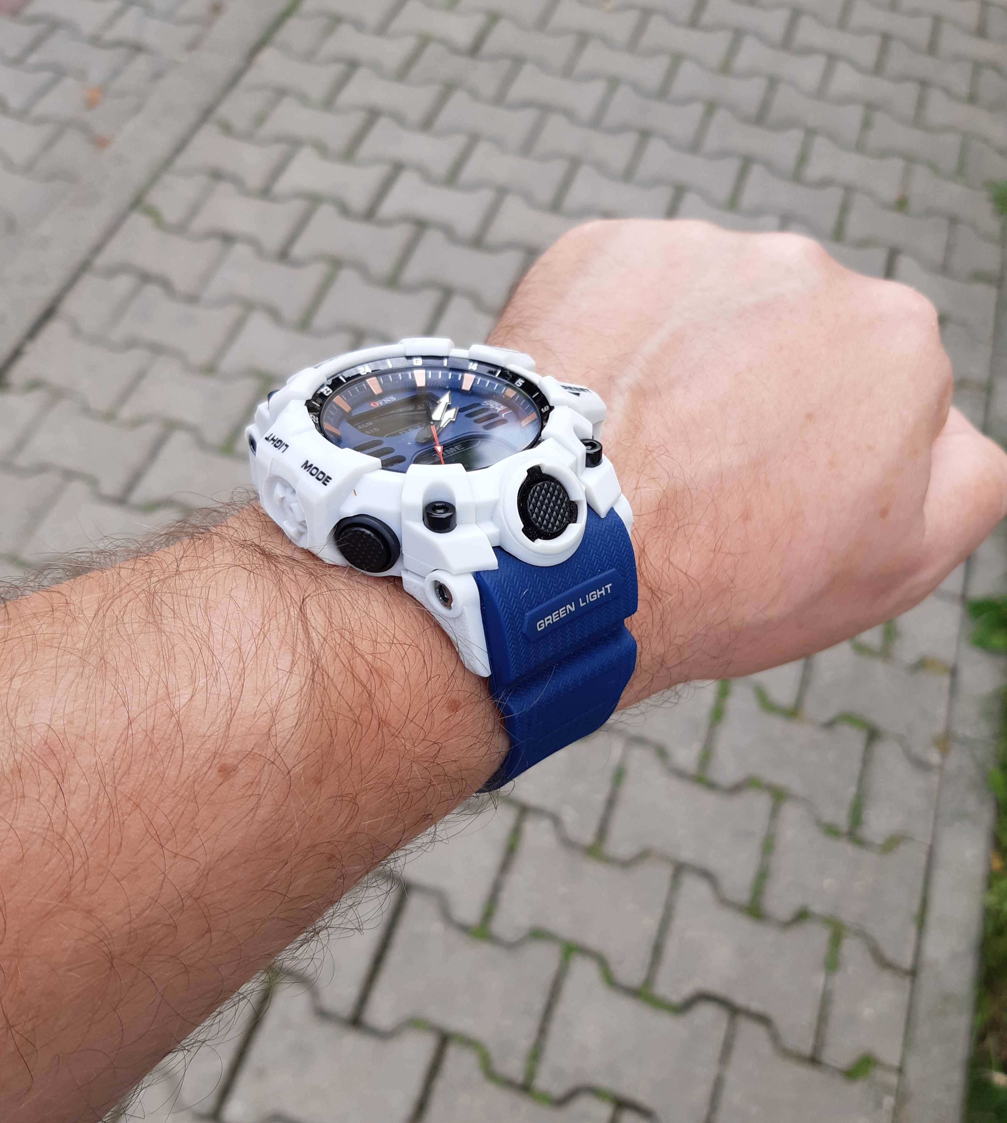 Duży zegarek OFNS elektroniczny wodoodporny WR50 anal9gowo cyfrowy LED