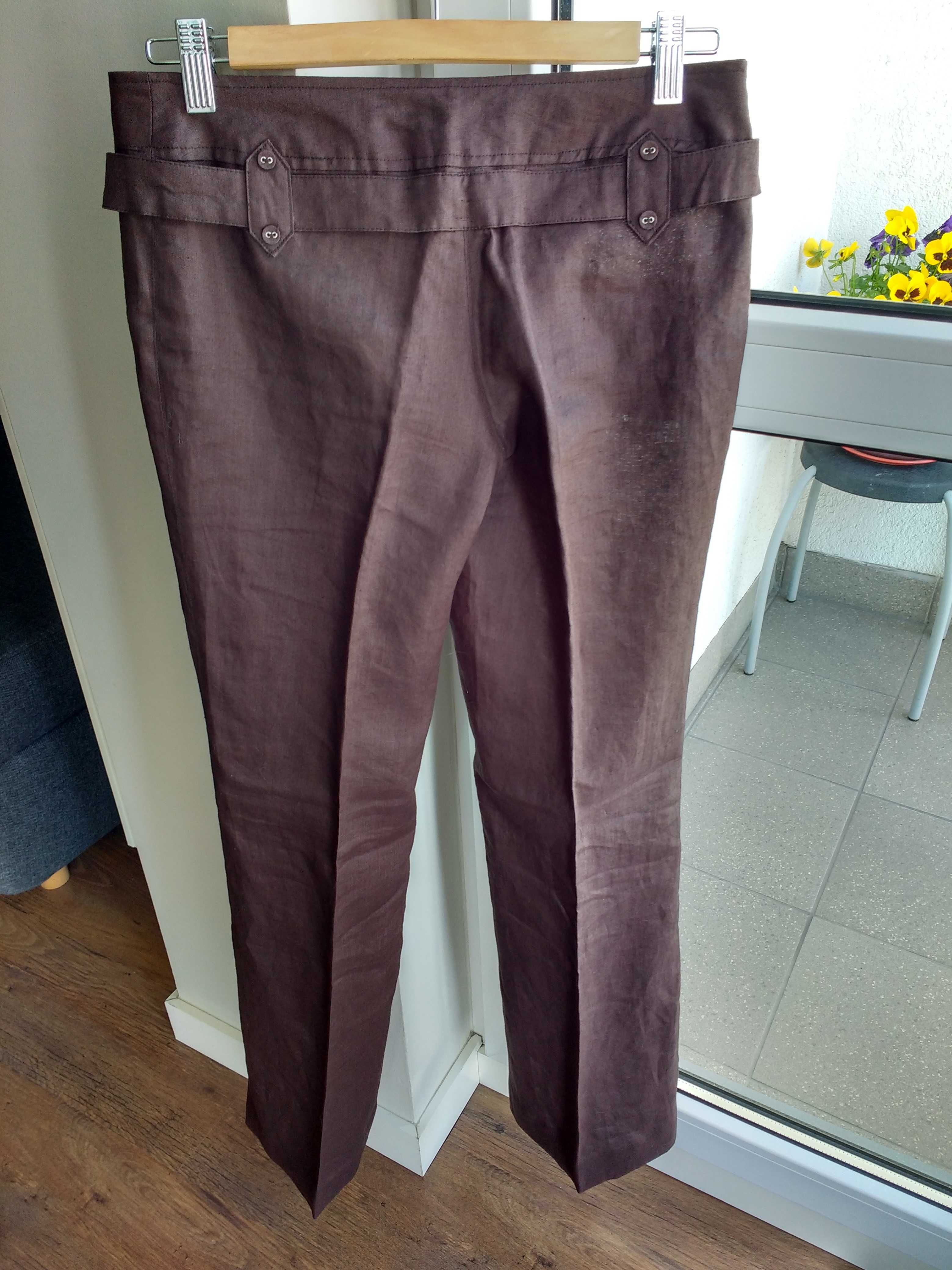 Brązowe lniane spodnie na lato Promod – rozmiar 36