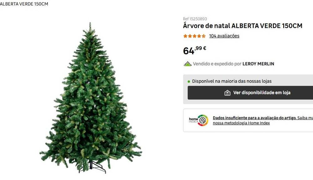 Árvore Natal 150cm Leroy Merlin (Modelo ALBERTA) Excelente estado