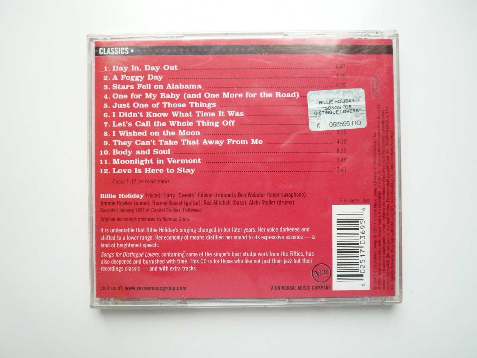 Музичний компакт диск Billie Holiday "Songs For Distingue Lovers"