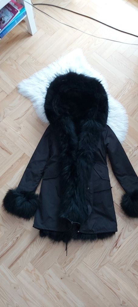 Kurtka zimowa futro futerko naturalne płaszczyk płaszcz jenot lis