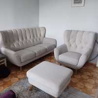 Sofa + fotel + pufa ala stolik szary