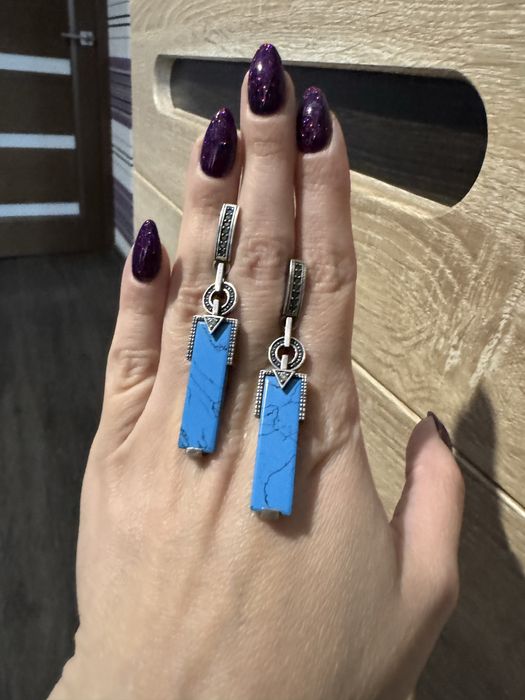 Сережки, серьги бирюза, серебро, срібні 925. Срібло, янтарь, бурштин