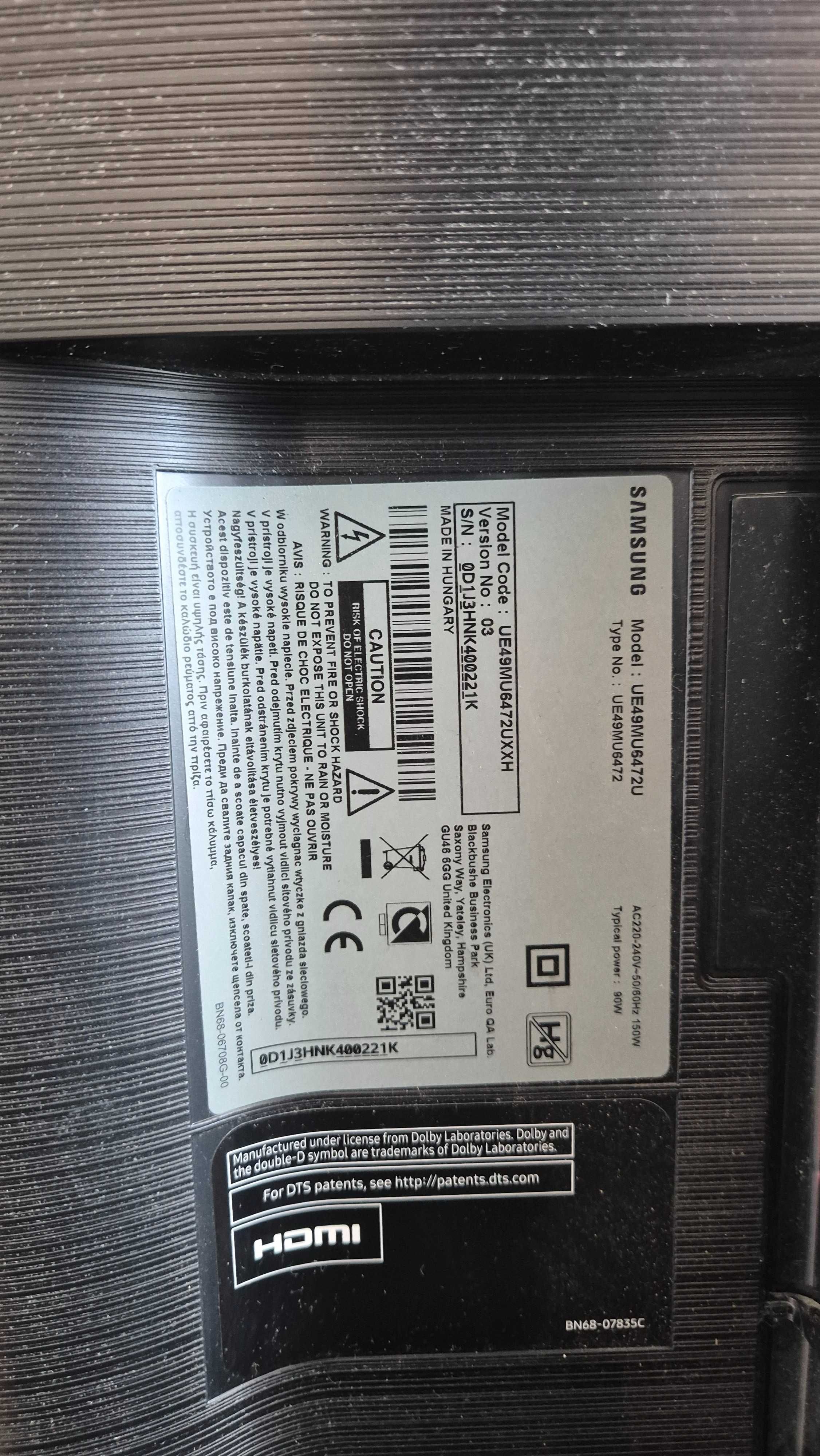 Telewizor Samsung 49 cali UE49MU6472U uszkodzony, na czesci.